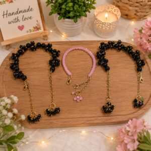 Handmade black beaded jewellery set